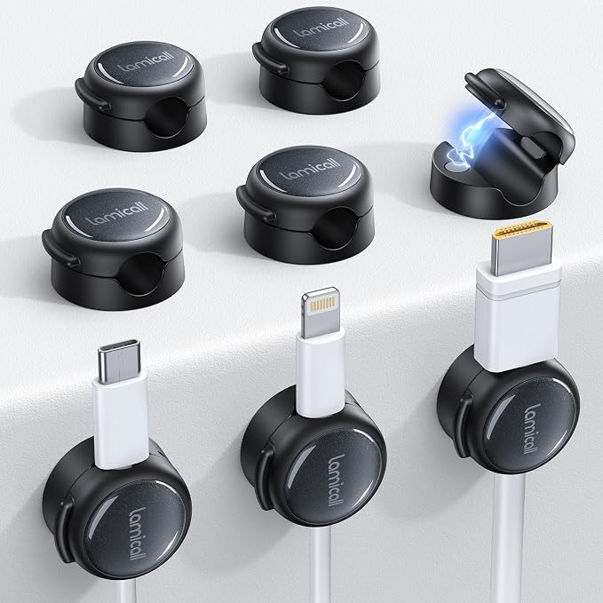 Lamicall 8 Pack Magnetic Cord Organizer, Crystal-Clear Cable Clips