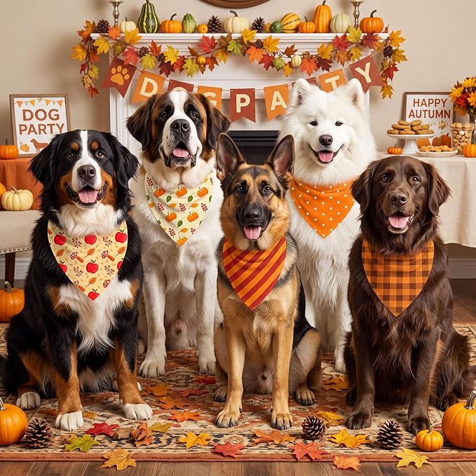 50 Pcs Fall Dog Bandanas Bulk Autumn Pumpkin Maple Leaves Pattern | Triangle Kerchief Bibs Scarf Set for Pets Harvest Party Costume Photo Props Accessories, 25 Styles, 31.5 x 21.7 x 21.7 Inch