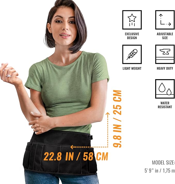 Under NY Sky Salon Waist Apron, 9 Pockets, 3 Loops, Hair Cut Belt, Black | Oxford Canvas Resists Liquids, Chemicals, Dye. Holster for Shears, Brush, Trimmer. For Hair Stylists, Makeup Artists, Barbers