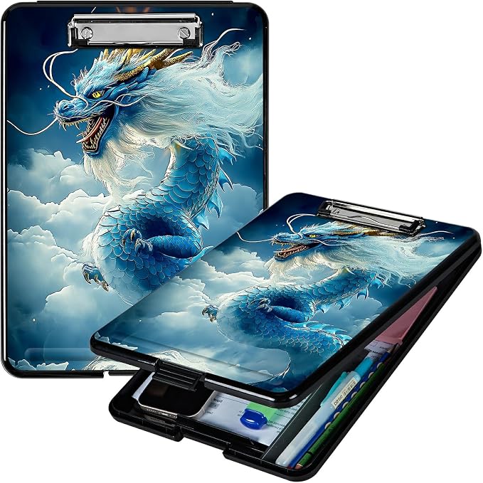 Heavy Duty Storage Clipboard, Slim Nursing Clipboard with Internal Pen Case, Portable File Organizer Case for A4 Letter Size Paper Office Medical Professionals, Cloud Blue Dragon