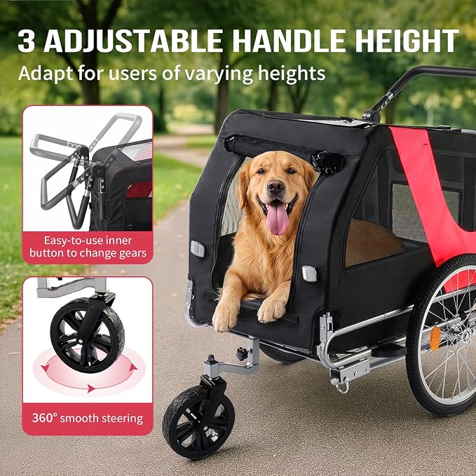 Ktaxon 2-in-1 Pet Bike Trailer, Heavy Duty 132lbs Load Capacity Foldable