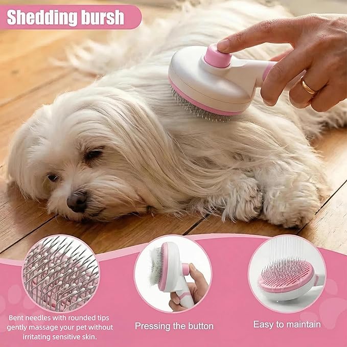 9PCS Dog Bath Kit & Dog Brush Kit - Professional Pet Grooming Tools Set for Dogs & Cats, Includes Shedding Brush, Bath Scrubber & Dematting Combs - Complete Dog Washing Essentials Pink