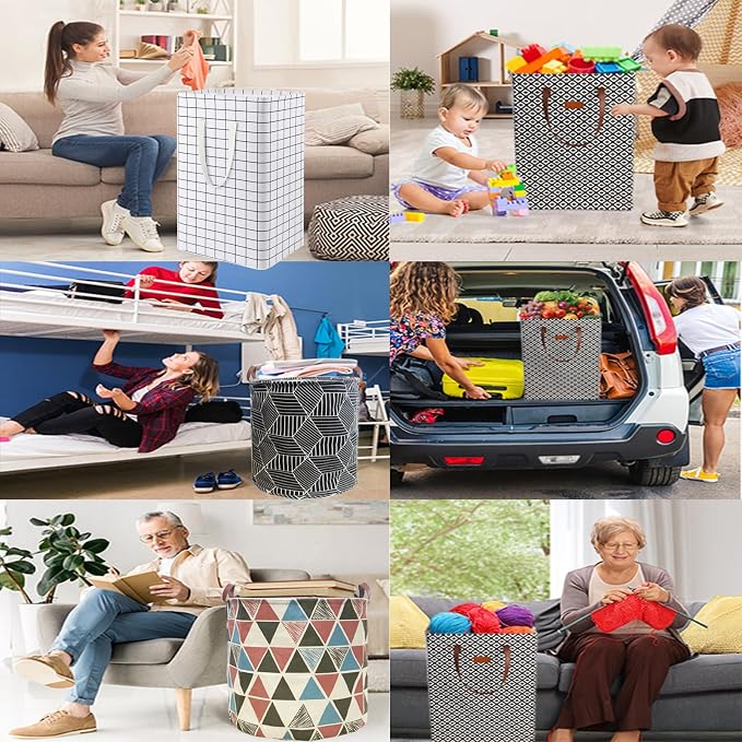 Waterproof Laundry Hamper Collapsible Laundry Basket Leather Handle Laundry Bag Large Clothes Storage Toy Organization for Bathroom Bedroom Laundryroom College Dorms (Laundry Basket-005)