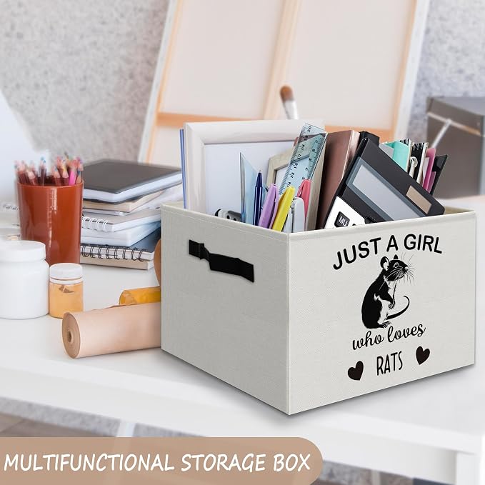 Rat Gifts for Rat Lovers Foldable Basket Storage Bins Box with Handles, Animal Lover Gifts, Just a Girl Who Loves Rats Collapsible Organizer Basket for Bedroom Bathroom Clothes Toys Books