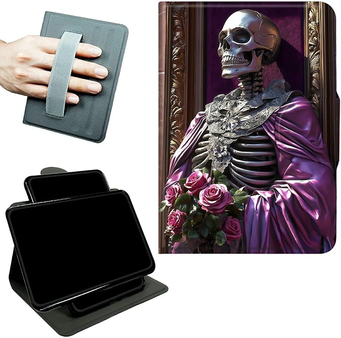 Rotating Handle Case for Samsung Galaxy Tab A11 Plus 2026/A9 Plus 11" 2024, 360 Degree Swivel Kickstand with Magnetic Closure Shockproof Leather Cover for Women Men, Purple Clothes Skull