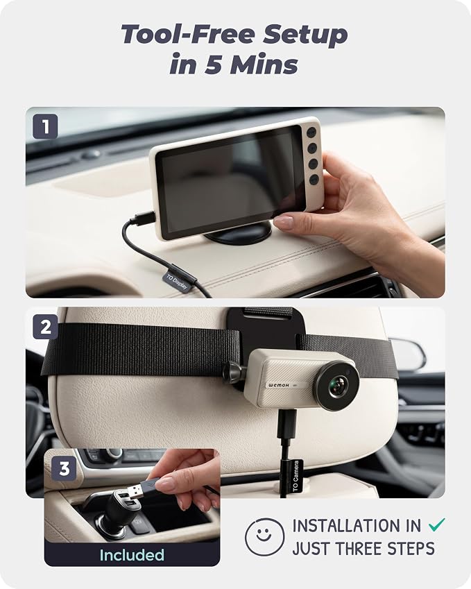 Magnetic Double Car Camera for 2 Baby with 1080P IPS Monitor, White