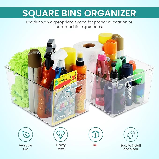 Utopia Kitchen Clear Organizer or Storage Bins - 4 Pack Pantry Organizers and Storage Bins - Extra Large Clear Storage Containers for Organizing Fridge, Kitchen Organization