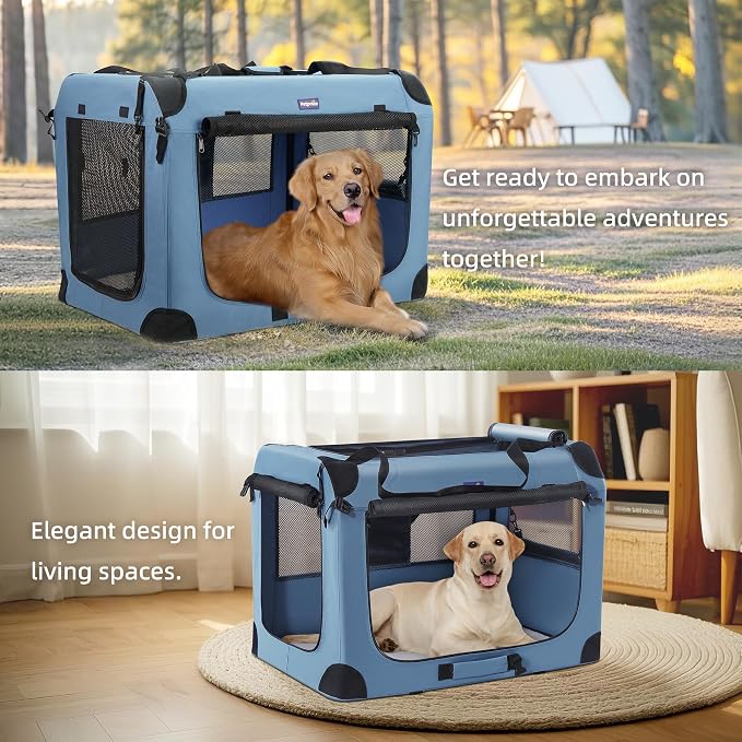 Petprsco Collapsible Dog Crate, 40 inch Portable Dog Crates for Large Dogs | Large Soft Foldable Dog Crate & Kennel for Travel, 3-Door with Sturdy Steel Frame & Durable Mesh Windows, Indoor/Outdoor