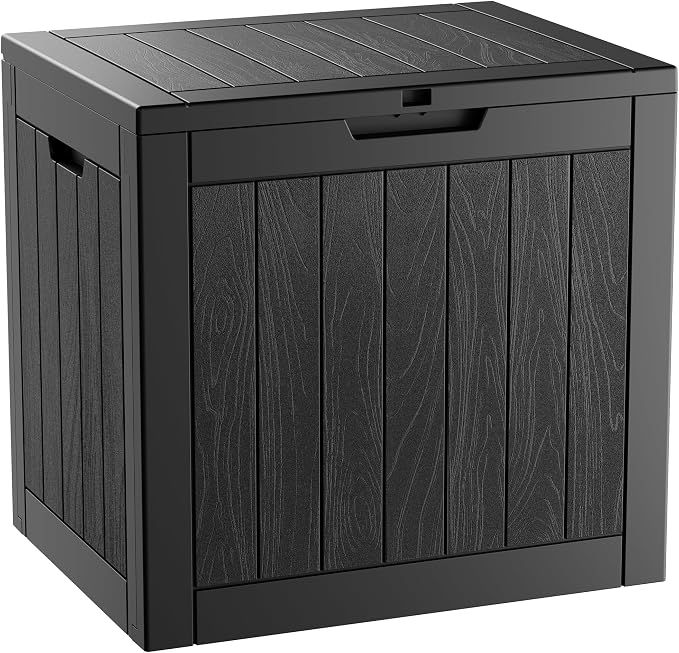 Deck Box, 35 Gallon Resin Indoor and Outdoor Storage Boxes Waterproof for Garden Tools, Patio Accessories Storage Bench, Patio Furniture and Cushions with Lockable Lid, Black