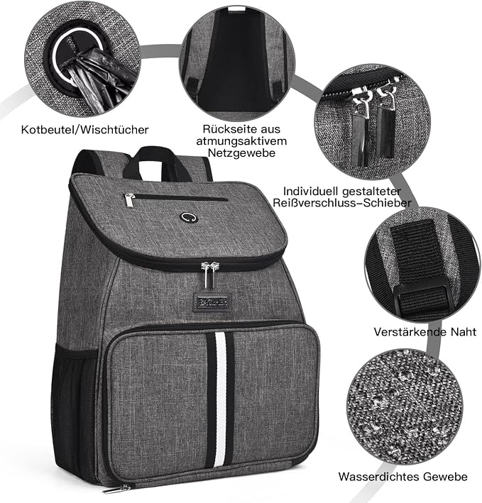 BAGLHER丨Dog Travel Bag, Airline Approved Pet Supplies Backpack, Dog Travel Backpack Accessories Set with 2 Silicone Collapsible Bowls and 2 Food Baskets, Gray