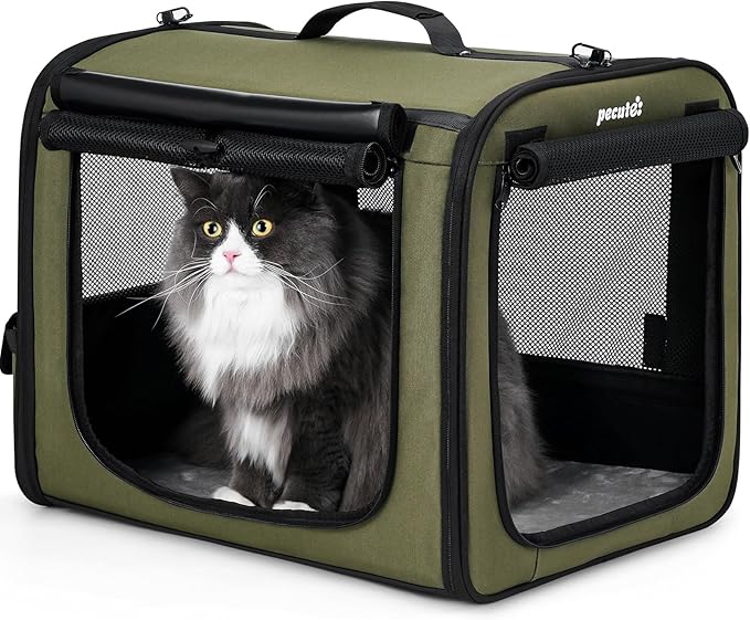 Dog Car Carrier Light Weight 19.7×16.9×14.8in, Foldable Dog Carrier, Green | Easy to Assemble, Portable and Breathable Pet Carrier, Suitable for Indoor and Outdoor Use, Dog Travel Crate with Curtain