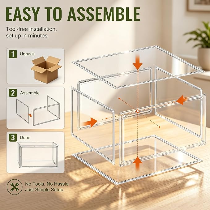 10 Pack Acrylic Shoe Boxes,Stackable Organizer for Everyday Footwear | Fits size 14 sneakers, casual shoes and athletic footwear. Clear acrylic design with magnetic door & dustproof storage.1 Pack