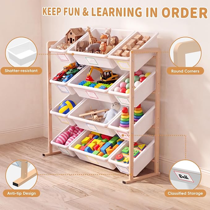 Toy Storage Organizer with12 Removable Storage Bins, Kids Bin Shelf, Toys Box for Playroom Organization for Bedroom & Room