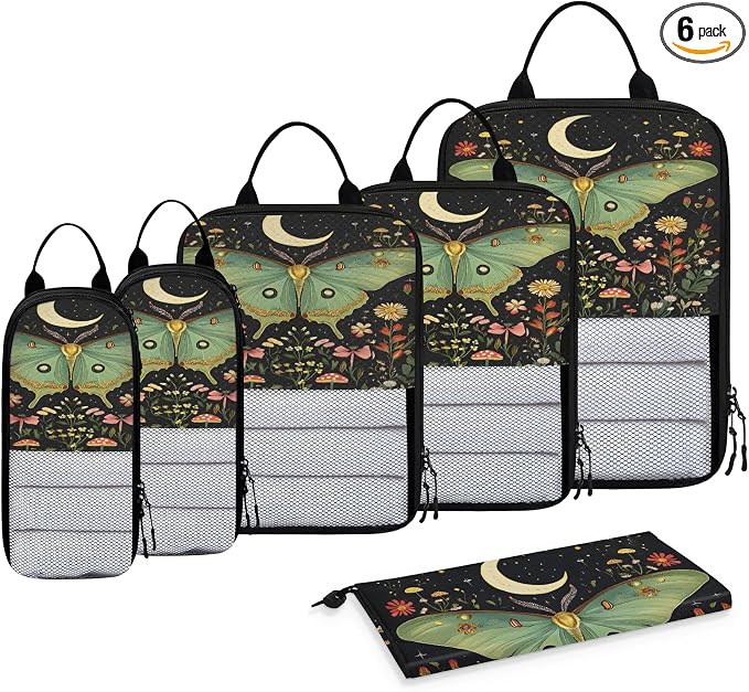 Butterfly 6 Set Compression Packing Cubes Floral Expandable Packing Organizer for Travel Accessories Luggage Suitcase Bag