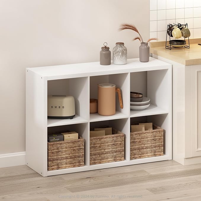Furinno HERMITE Kitchen Island, 6-Cube Coffee Bar, Extra Thick Kitchen Storage, Bakers Rack, for Pantry Organizers and Storage, Kitchen Organization, White