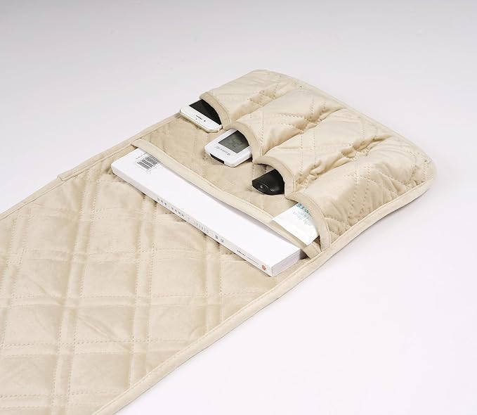 Brilliant Sunshine Beige Velvet Couch Armrest Cover, 35"×13" | Washable Magazine Holder, Armrest Organizer & Caddy on Sofa, Recliner, Armchair, Storage for Remote Controls, Phone, iPad