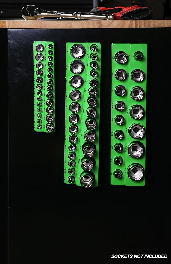 ARES 60037 3-Pc 1/4,3/8,1/2-In Red/Green SAE Magnetic Socket Organizer | Part No. 60037; Includes 1/4 in, 3/8 in, 1/2 in Socket Holders
