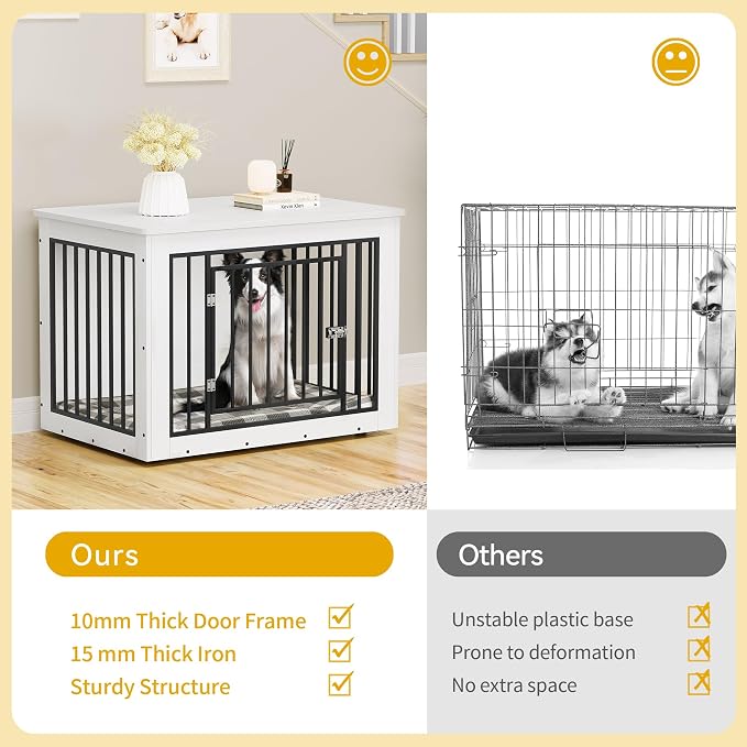 DWVO 38 Inch Dog Crate Furniture Chew-Resistant for Dogs | Dog Kennel Indoor Furniture End Table, Farmhouse Decorative Wooden Cage, Chew-Resistant, White