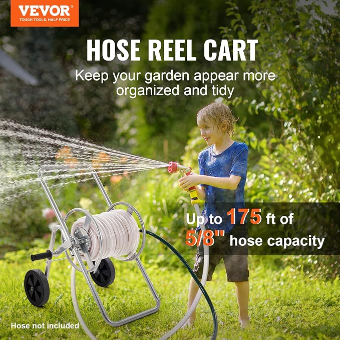 VEVOR Hose Reel Cart, Hold Up to 175 ft of 5/8’’ Hose (Hose Not Included), Garden Water Hose Carts Mobile Tools with Wheels, Heavy Duty Powder-Coated Steel Outdoor Planting for Garden, Yard, Lawn | for Garden, Yard, Lawn, Mobile Tools with Wheels, Heav...