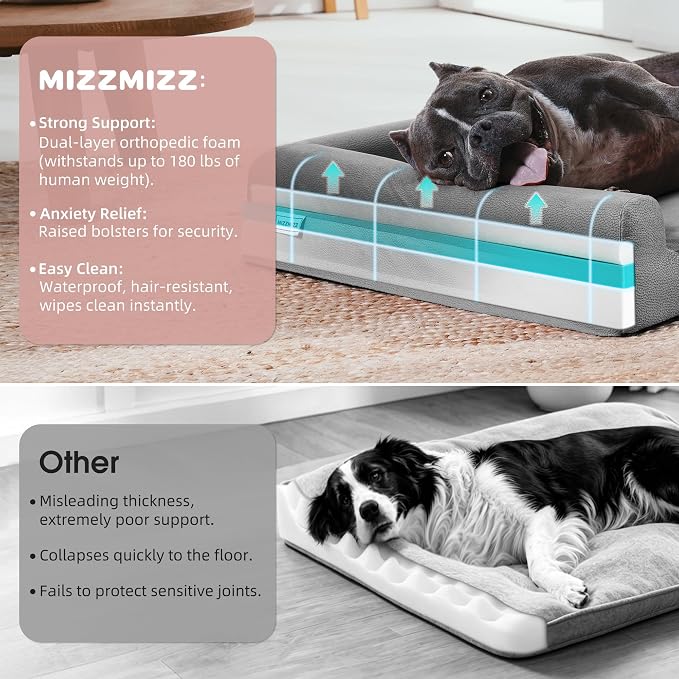Gel Memory & High-Density Foam Orthopedic Dog Bed 35x27x6 Medium | | Double Waterproof Cover | Machine Washable | Non-Slip Base | Fur-Resistant Tech Fabric