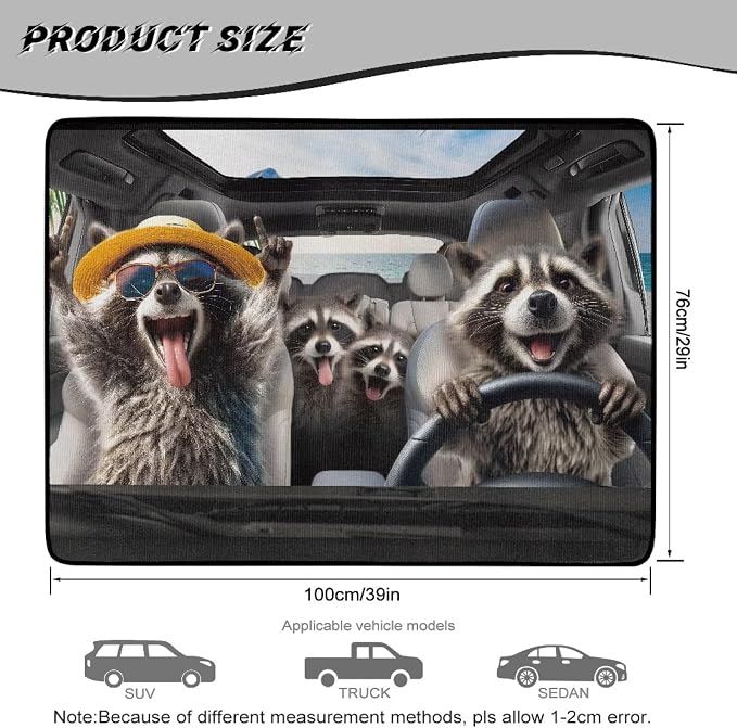 Funny Driving Raccoon Cargo Liners for Cars Funny Animal Trunk Mat Dustproof Rear Trunk Liner Vehicle Interior Accessories, Non Slip, Easy to Install