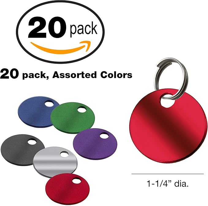 Lucky Line 1-1/4" Round Aluminum Tags, 1 Hole in Assorted Colors, 20/PK (2560020)
