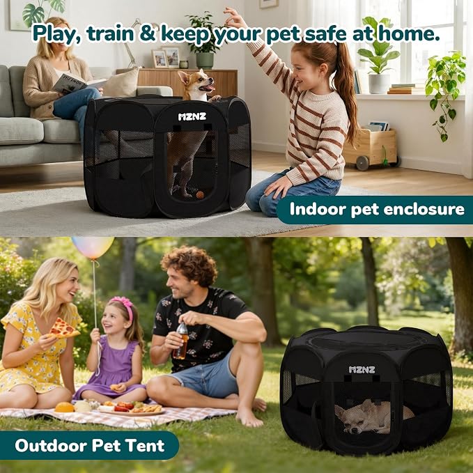Dog Cat Small Animal Puppy Playpen Crate, Small, Whole Black | Portable Pop Up Pet Cage Enclosure Tent Kennel Indoor Outdoor with Carrying Case, No Assembly, Camping Use