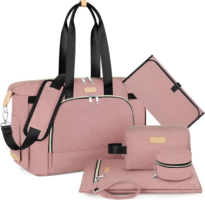 Diaper Bag Tote for Baby 7PCS, Large Mommy Bag with Portable Changing Pad | Multifunctional Hospital Bags for Labor and Delivery with Pacifier Case and Organizer Pouches,Travel Baby Bag for Boy Girl