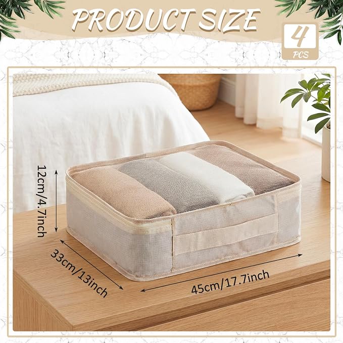 Silkfly 4 Pcs XL Packing Cube for Travel Luggage,Simple,Beige | 17.7 x 13 x 4.7, Same Size, Beige Suitcase Storage Organizer Set, Reusable Mesh Clothes Cube for Hiking Camp Family Accessory
