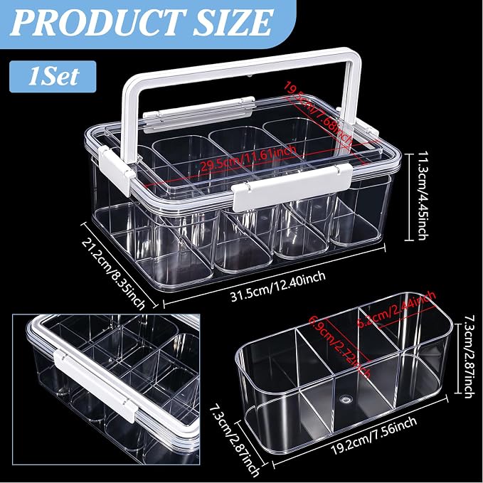 Large Cable Storage Box with Lid Clear Power Cords Organizer 4 Adjustable Dividers Case Desktop Cable Management Box for Home Office Phone Charger Art Crafts Stationery (White)