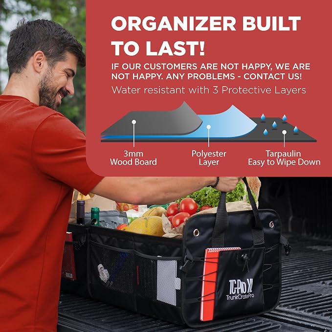 Car Trunk Organizer for SUV, Truck & Auto Cargo Storage, XL Black | Fits Cars, SUVs & Trucks 6 Adjustable Compartments Non-Slip Base & Securing Straps Foldable 11 Pockets Car Accessories