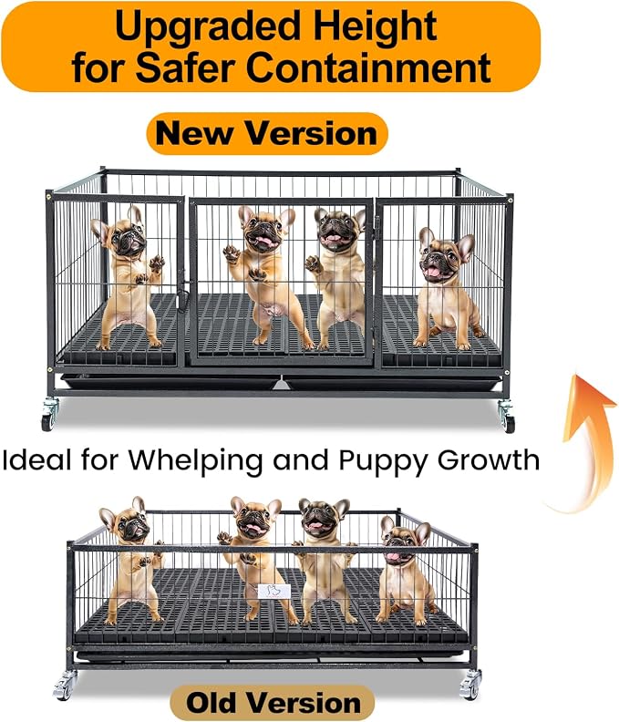 Homey Pet 43" Heavy Duty Whelping Box for Dogs and Puppies, 9 Pack | Heavy Duty Dog Whelping Box with Front Door, Top Open, 4 Wheels, Removable Tray | Airflow & 360° View | Easy- Move & Clean