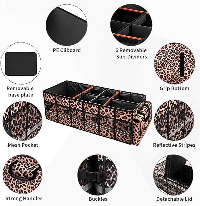 GDNasist Car Trunk Organizer and Storage for Car, SUV & Sedan, Large | Collapsible Trunk Organizers with Lid & Removable Cooler Bag, Car Accessories, Removable Dividers for Custom Space, Interior