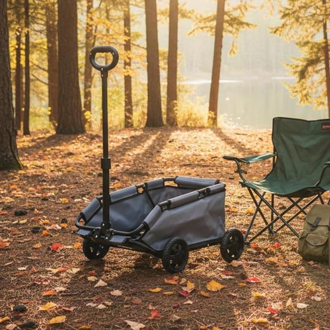 Generic Folding Travel Cart Pet Carrier Cart with Rotating Handle and Removable Cushion As Utility Wagon for Flexible Movement and Secure Pet Supplies Suitable for Outdoor Camping Shopping, Gray