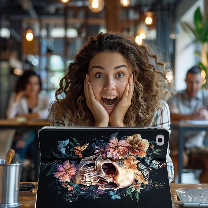 for Microsoft Surface Go 4/3/2/1-10.5" 2021 Tablet Case,Auto Wake/Sleep,Adjustable Stand Protective Cover - Skull Flower Butterfly