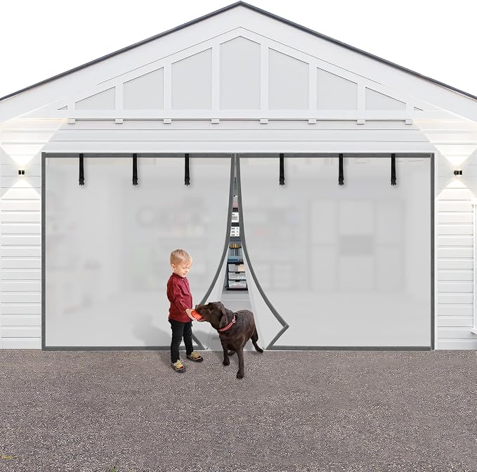 Privacy Garage Door Screen Blackout for 1 Car Garage-9x8FT Privacy Silver Grey Heavy Duty Magnetic Garage Screen, Hands Free, Magnetic Privacy Garage Screen Door