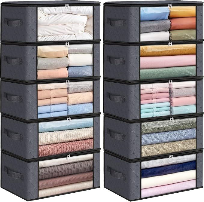 35L Closet Organizers, Foldable Under Bed Storage Containers | Storage Bags with Zippers,Window and Handles for Organizing Bedroom, Closet, Clothing,Organization with Handle