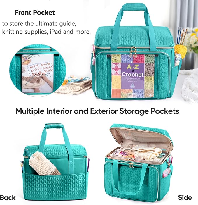 MYBAGZING Large Yarn Storage Bag,Crochet Bag Organizer,Yarn Bags for Crocheting,Crochet Storage Bag with Pockets for Crochet Hooks, Crochet Accessories,Knitting Bags,Gifts for Crocheters