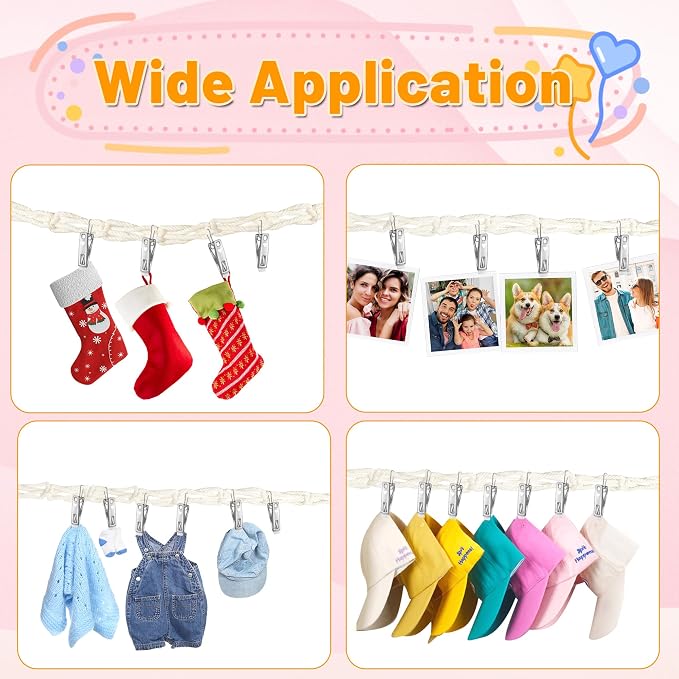 2pcs Stuffed Animal Storage Chain Boho Stuffed Animal Hammock | with 40pcs Metal Clips, Stuff Animal Organizer Hanging Storage for Bedroom Wall Door Display