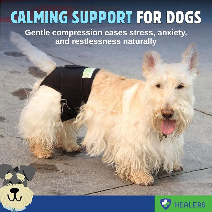 Healers PetCare Rear Wrap for Dogs, Calming Support, Small | Calming compression wrap, incontinence and recovery support, hot/cold pockets, adjustable, breathable, washable