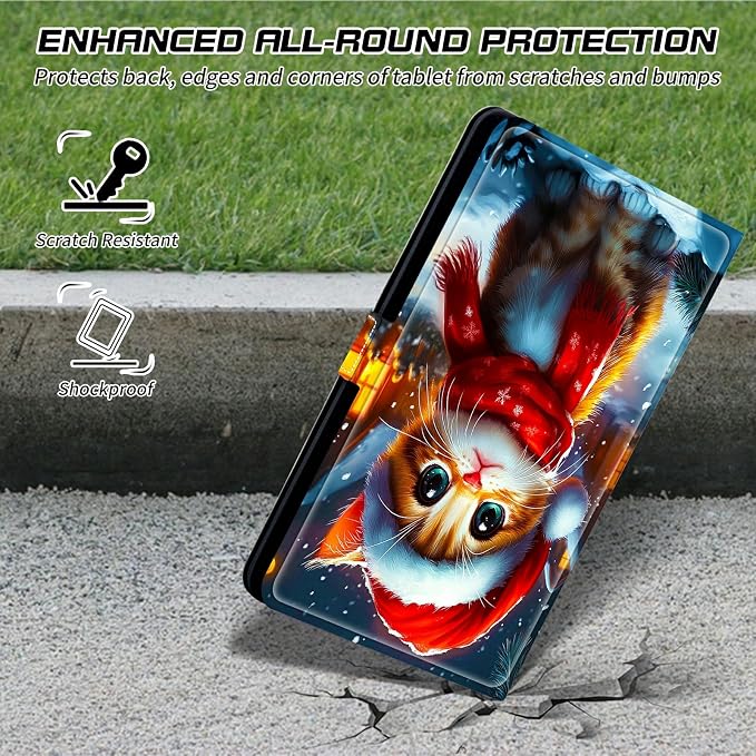 Universal Tablet Case for T-Mobile Revvl Tab 2 10.1" Model:9185W 2025/Revvl Tab 5G 10.36" 2023, 360 Degree Rotating Kickstand Protective Stand Leather Shell Cover for 9"-10.5", Red Hat Cat