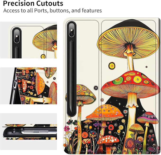 for Samsung Galaxy Tab S6 Lite 10.4 Inch 2024/2022/2020 Case | Slim Leather Smart Cover with Multi-Angle Anti-Slip Stand [Auto Wake/Sleep] Shell for Women Men, Mushroom Painting