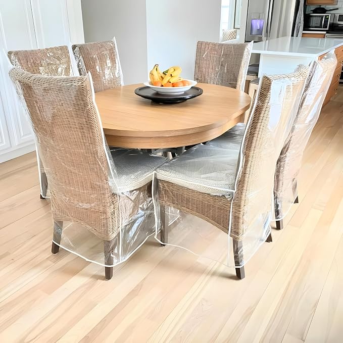 Evelots 8-Pack Clear PVC Dining Chair Covers, Spill-Resistant Protectors | Heavy-duty clear vinyl helps protect kitchen chairs from dust, spills, pet hair and claws; wipes clean with a damp cloth.