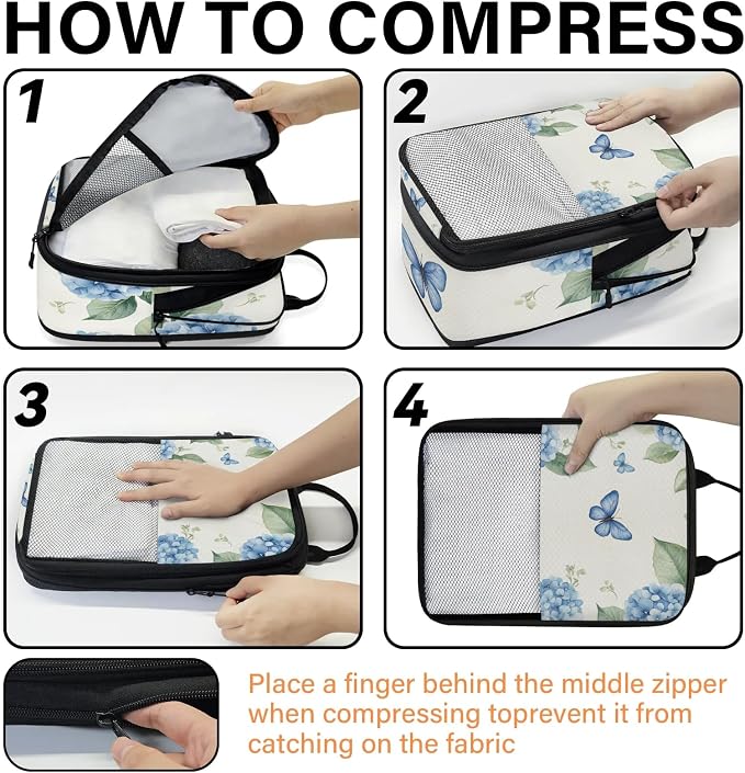 Hydrangea 6 Set Compression Packing Cubes Flower Expandable Packing Organizer for Travel Accessories Luggage Suitcase Bag
