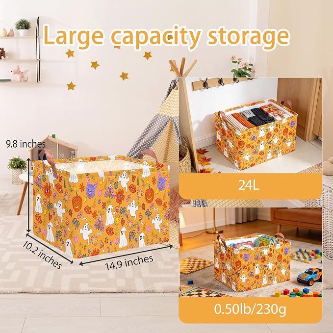NTAO Gift Storage Basket Empty for Halloween, Storage Bin with Handles, Room Decor, Book Box(Cartoon Halloween)