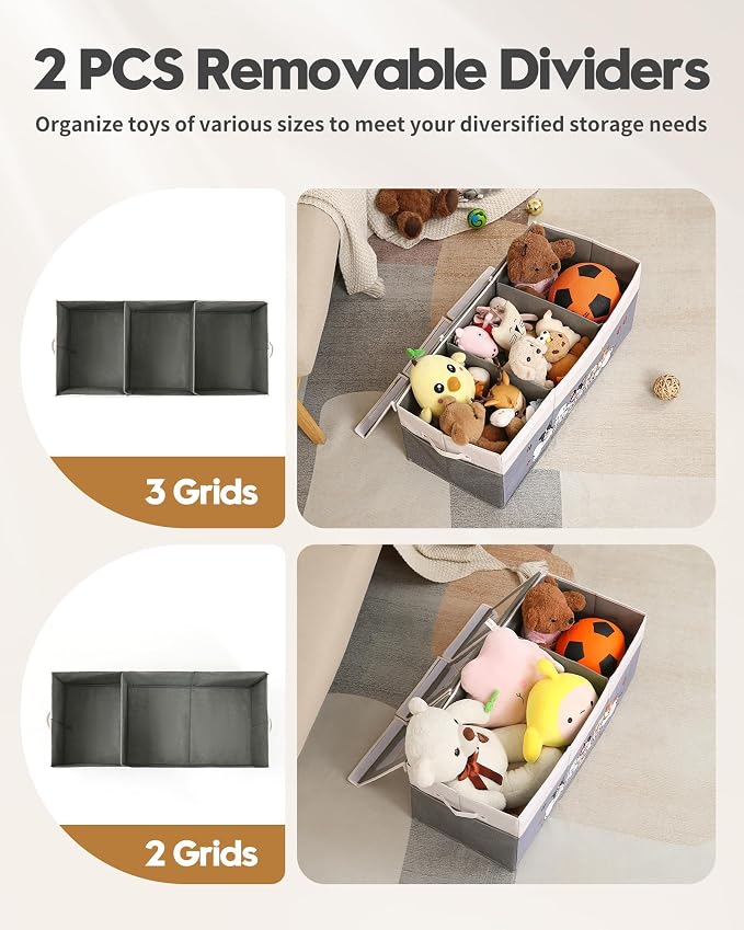 Dustproof Dog Toy Box With Transparent Lid, 3 Grids Dog Toy Bin, Extra Large Storage Holder Container, Foldable Chest