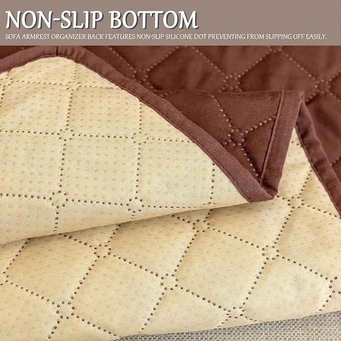 Sofa Armrest Organizer Waterproof Armchair Caddy for Couch Holder Recliner Non Slip with 6 Pockets Magazine Covers Chairs Sofas Arm Twist Pin Furniture Protector Slipcovers(Coffee)