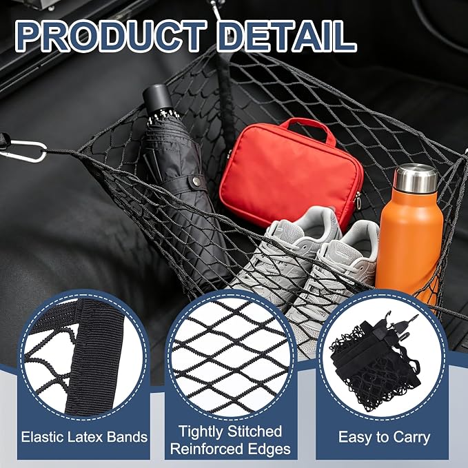 PATIKIL Truck Cargo Net, (23.6 x 15.7 Inch, Black) with Base and D-Ring | Single Elastic Adjustable Trunk Bed Net Stretchable Mesh Storage Organizer Heavy Duty for Pickup Trucks SUV Cars