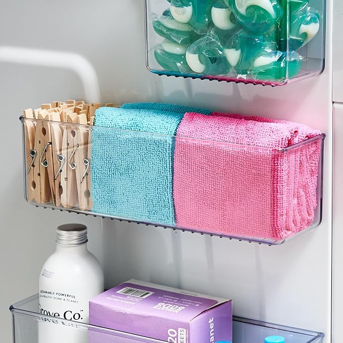 iDesign Magnetic Medium Clear Plastic Organizer Bins, 2-Pack | Laundry Room Storage