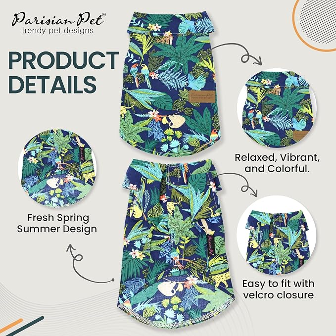 Parisian Pet Amazonia Dog Shirt - Cotton Clothes for Large Dogs - Stylish Tropical Dog Outfit - Lightweight and Soft Puppy Clothes - Trendy Tshirts for Dogs - Comfortable Summer Pet Apparel
